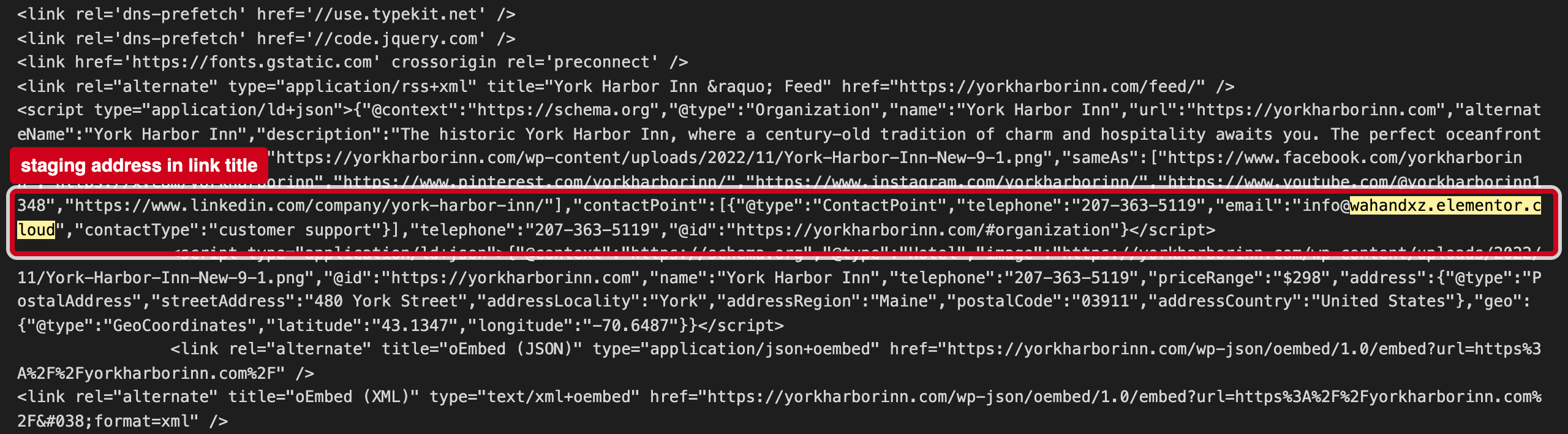 Screenshot: A hiring link carries a site-builder staging address